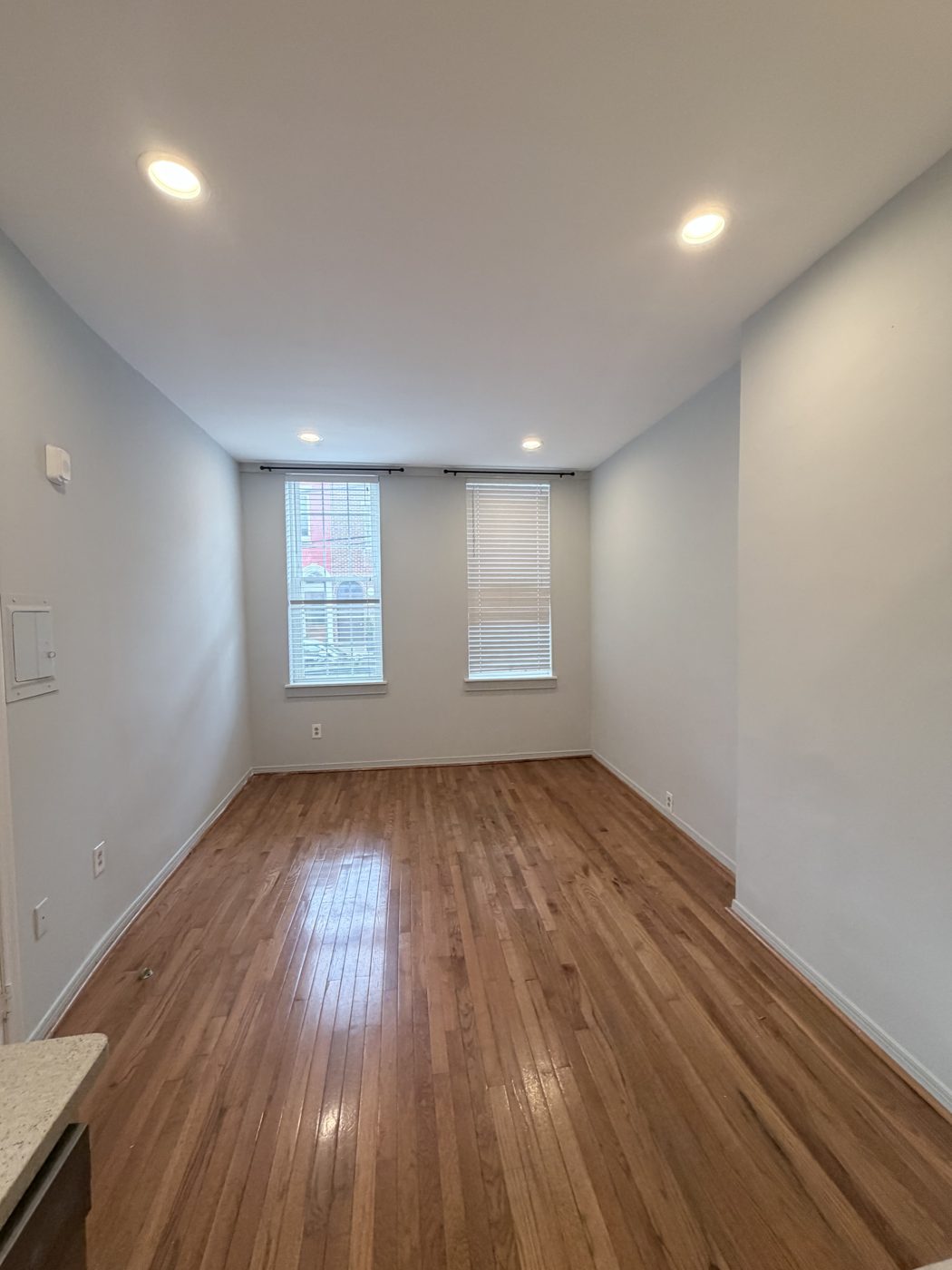 Freshly painted living room with two windows